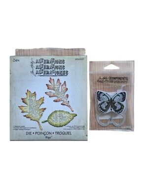 NWT Tim Holtz Alterations Tattered Leaves Die & Butterfly Stamp And Die Bundle